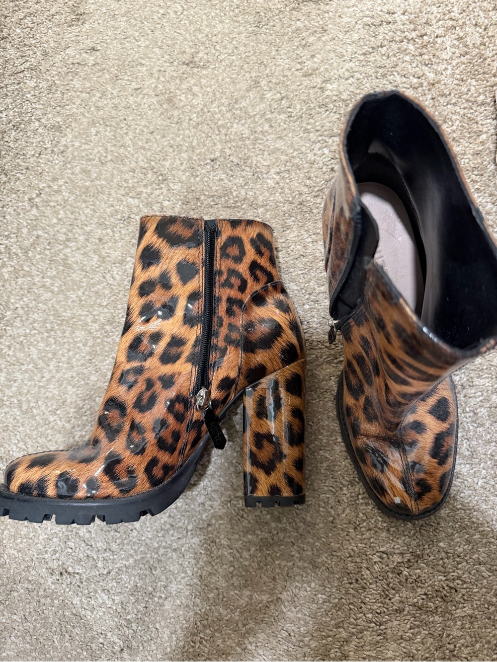 SCHUTZ Leopard Print Platform Ankle Boots - Brown/Black